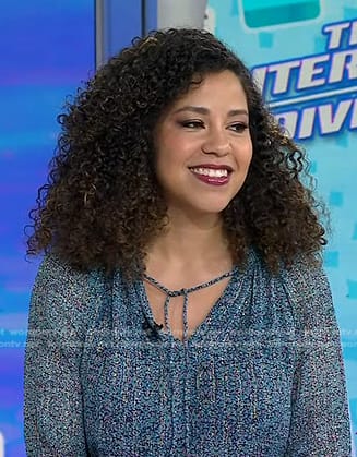 Arianna Davis’s blue printed tie neck blouse on Today