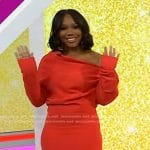 Sarah Jakes Roberts’s red off-shoulder asymmetric dress on Today