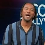 Scott’s blue striped shirt on Access Hollywood