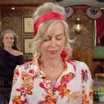 Ashley’s red and orange floral button down blouse on The Young and the Restless