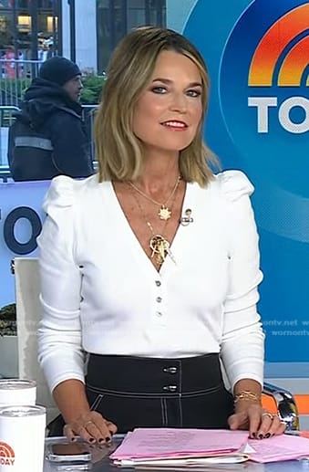 Savannah’s white top and skirt with white stitching on Today