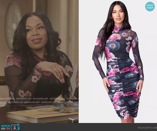 Bebe Printed Ruched Mesh Midi Dress worn by (Alexis Fields) on All American