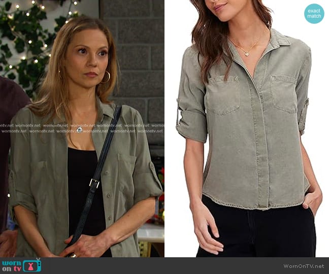 Bella Dahl Split Back Button-Up Shirt in Soft Army worn by Ava Vitali (Tamara Braun ) on Days of our Lives