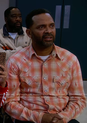 Bennie’s orange plaid western shirt on The Upshaws