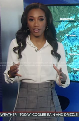 Brittany’s grey plaid wrap skirt on Good Morning America