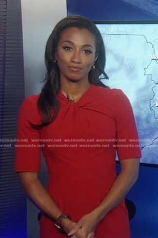 Brittany Bell’s red twist neck dress on Good Morning America