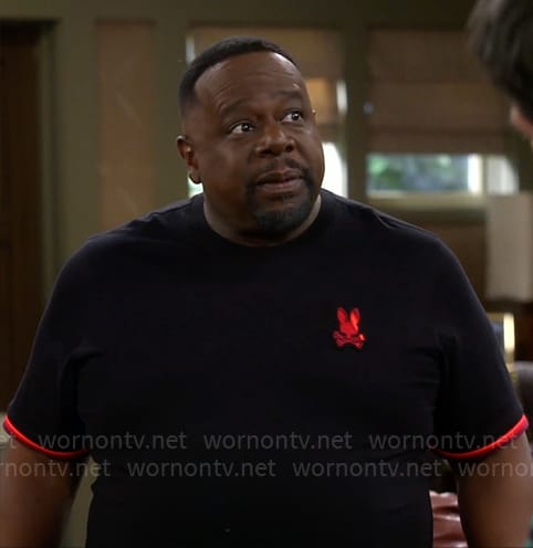 Calvin’s black and red rabbit t-shirt on The Neighborhood