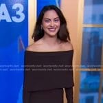 Camila Mendes’s brown off-shoulder dress on Good Morning America
