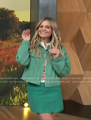 Candace Cameron Bure’s floral top and green jacket on Access Hollywood