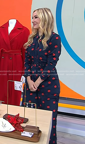 Chassie’s navy and red polka dot jumpsuit on Today