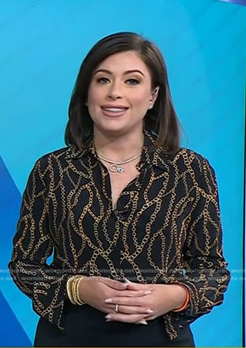 Chloe’s black chain print blouse on Today