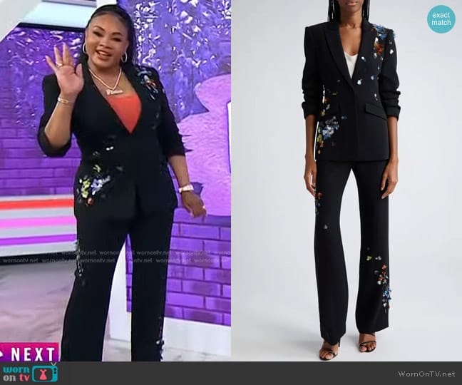 Cinq a Sept Cheyenne Sequin Flower Blazer worn by Vivica A. Fox on Today