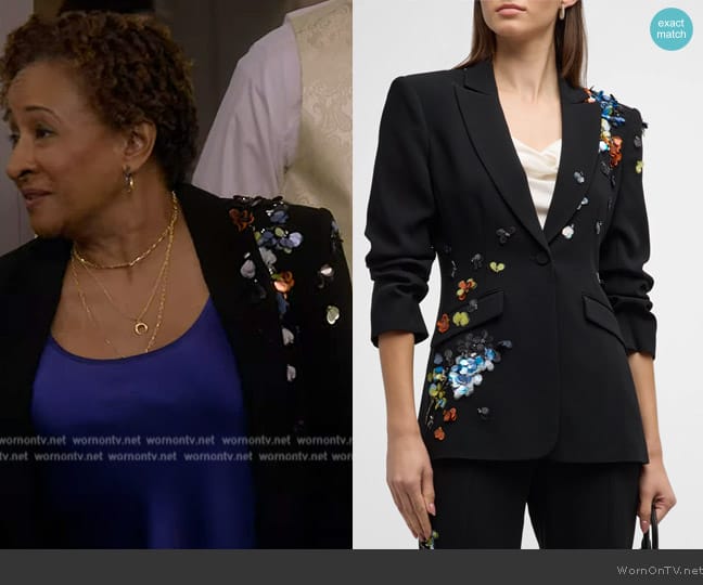 Cinq a Sept Cheyenne Sequin Flower Blazer worn by Lucretia Turner (Wanda Sykes) on The Upshaws