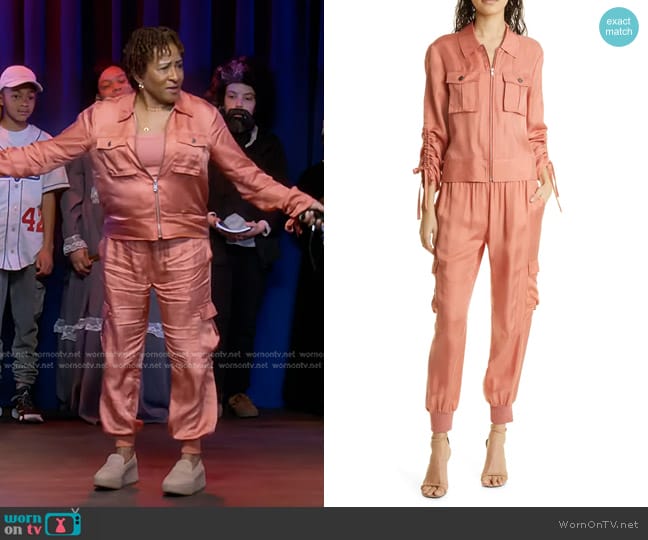 Cinq a Sept Dale Satin Jacket in Apricot worn by Lucretia Turner (Wanda Sykes) on The Upshaws