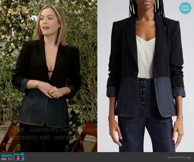 Cinq a Sept Dionne Mixed-Media Blazer worn by Hope Logan (Annika Noelle) on The Bold and the Beautiful