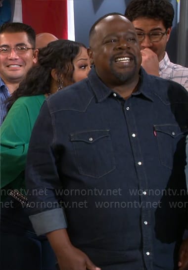 Calvin’s dark denim shirt on The Neighborhood