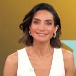 Courtney Mazza’s white button front vest on Access Hollywood