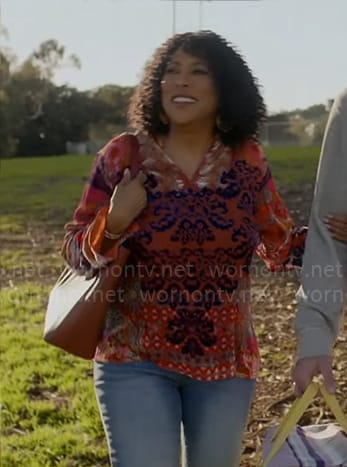 Cricket’s floral velvet top on Not Dead Yet