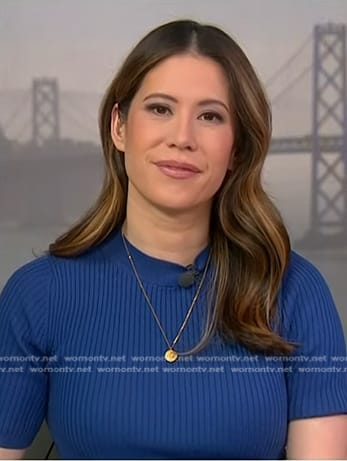 Deirdre’s blue ribbed short sleeve top on NBC News Daily