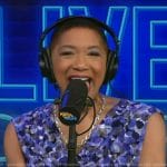 Deja Vu’s blue cowl neck dress on Live with Kelly and Mark