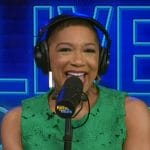 Deja Vu’s green floral embroidered dress on on Live with Kelly and Mark