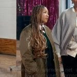 Delilah’s long green bomber jacket on The Equalizer