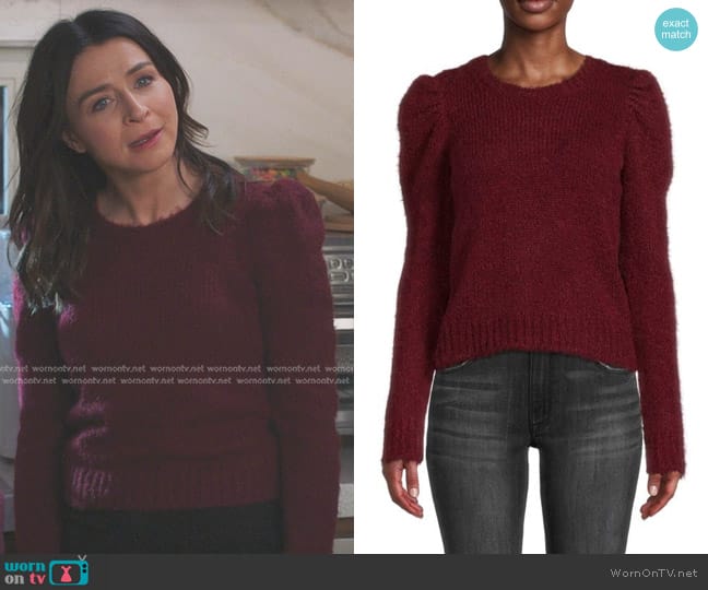 Derek Lam 10 Crosby Locken Long Sleeve Sweater in Merlot worn by Amelia Shepherd (Caterina Scorsone) on Greys Anatomy