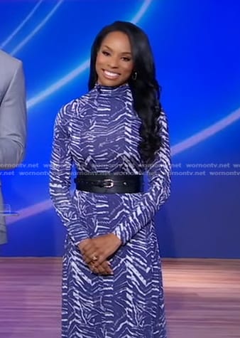 Devyn Simone’s blue printed turtleneck dress on Good Morning America