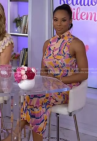 Devyn Simone’s printed sleeveless mock neck dress on Today