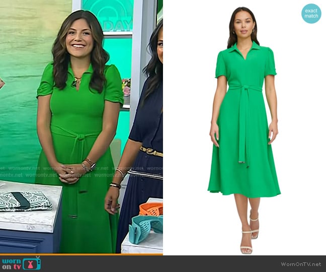 DKNY Tie-Waist Point Collar A-Line Dress in Apple Green worn by Adrianna Barrionuevo Brach on Today