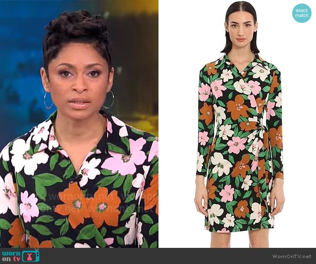 Donna Morgan Floral Long Sleeve Matte Jersey Shirtdress worn by Jericka Duncan on CBS Mornings