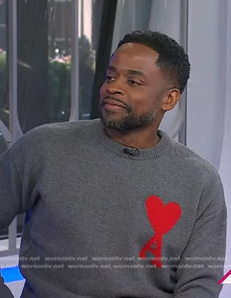 Dulé Hill’s grey heart logo print sweater on Today