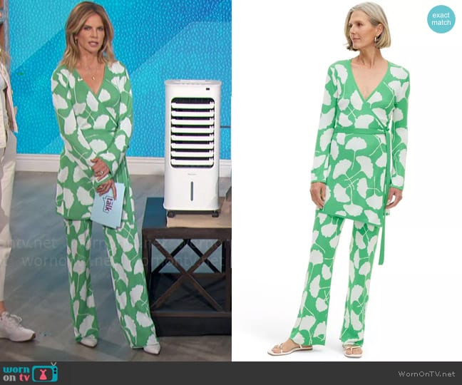 DVF for Target High Waisted Ginkgo Green Sweaterknit Flare Pants worn by Natalie Morales on The Talk