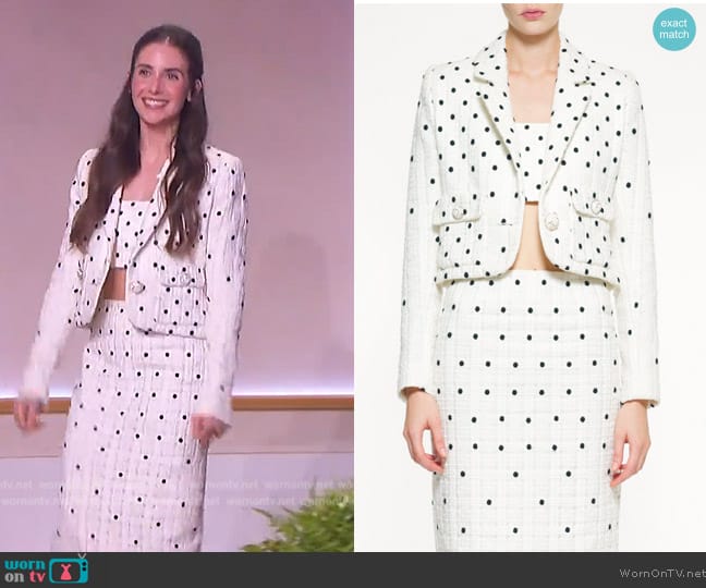 Elie Saab Moon Dot Crop Top worn by Alison Brie on The Jennifer Hudson Show