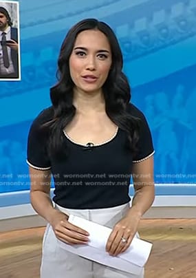 Emilie’s black pearl trim top on Today