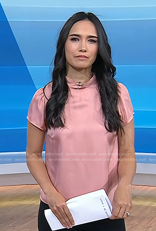 Emilie’s pink short sleeve satin top on Today