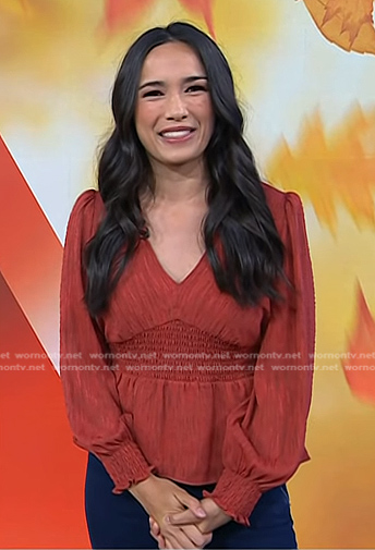 Emilie’s red smocked peplum top on Today