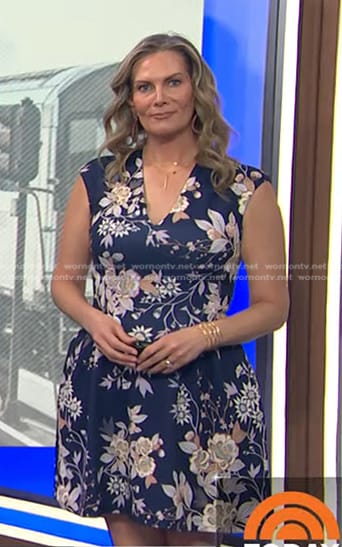 Emily West’s navy floral v-neck dress on Today