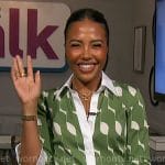 Emma Grede’s green and white printed outift on The Talk