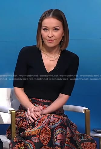 Eva’s black floral jacquard skirt on Good Morning America