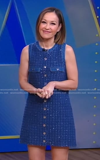 Eva’s blue tweed shift dress on Good Morning America