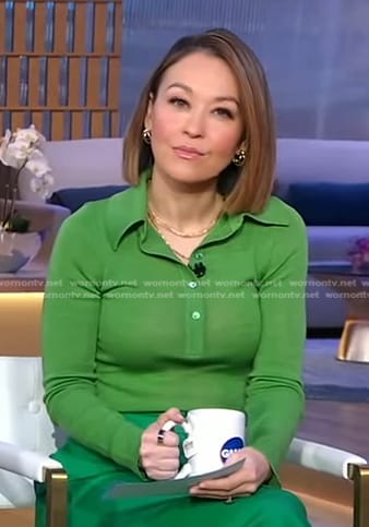 Eva’s green long sleeve polo on Good Morning America