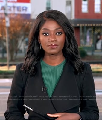 Faith Abubey’s black wrap coat on Good Morning America