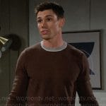 Finn’s brown striped trim sweater on The Bold and the Beautiful