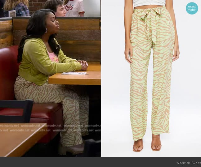 Forever 21 Belted Zebra Print High-Rise Pants worn by (Daria Johns) on The Upshaws