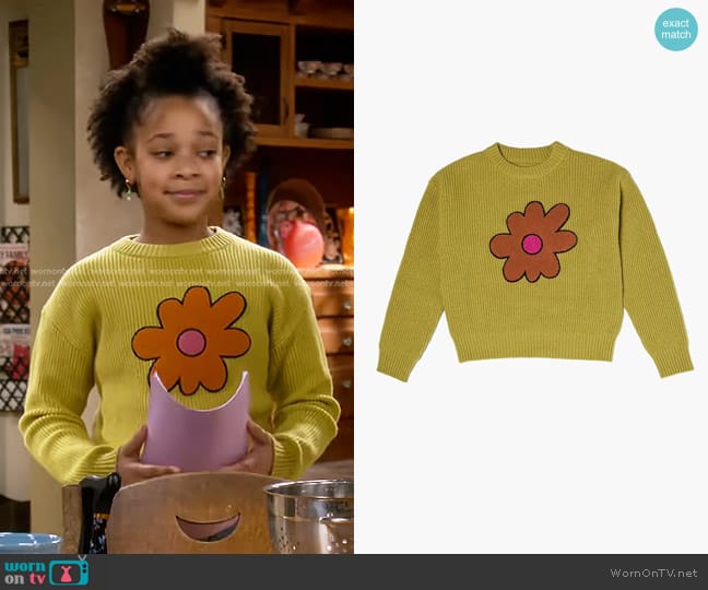 Forever 21 Girls Flower Graphic Sweater worn by Maya Upshaw (Journey Christine) on The Upshaws