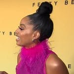 Francesca Amiker’s pink feather neck top on E! News