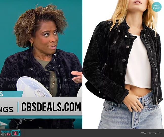 Free People Dusk Till Dawn Velvet Jacket worn by Gayle Bass on CBS Mornings