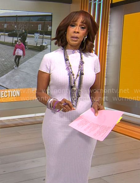 Gayle King’s lavender purple rib knit dress on CBS Mornings