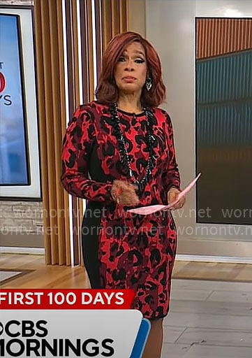 Gayle’s red leopard print dress on CBS This Morning